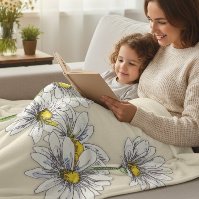 Watercolor Daisy Boho Family Christmas Gift Fleecefilt (Skapare uppladdad)
