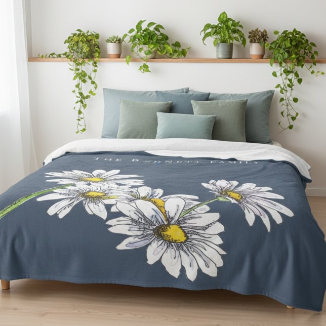 Watercolor Daisy Boho Family Christmas Gift Fleecefilt (Skapare uppladdad)