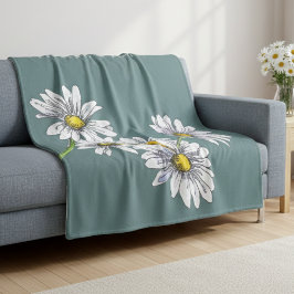 Watercolor Daisy Boho Family Christmas Gift Fleecefilt