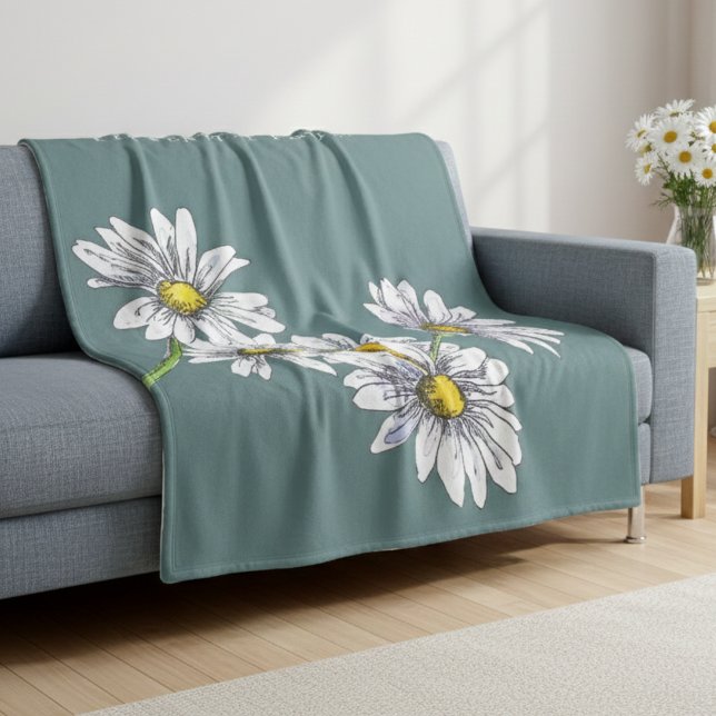Watercolor Daisy Boho Family Christmas Gift Fleecefilt (Skapare uppladdad)