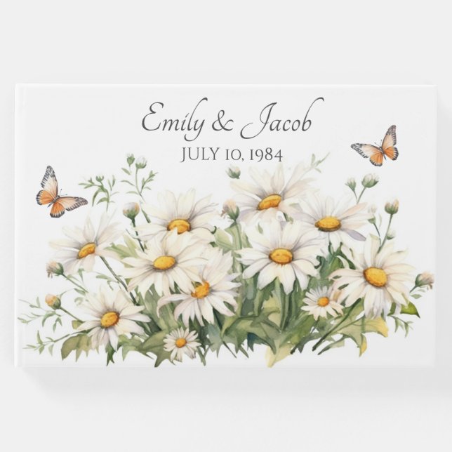 Watercolor Daisy Bouquet for Anniyear Party Gästböcker (Framsida)