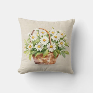 Watercolor Daisy Bouquet i Basket Kudde