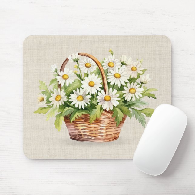 Watercolor Daisy Bouquet i Basket Musmatta (Med mus)