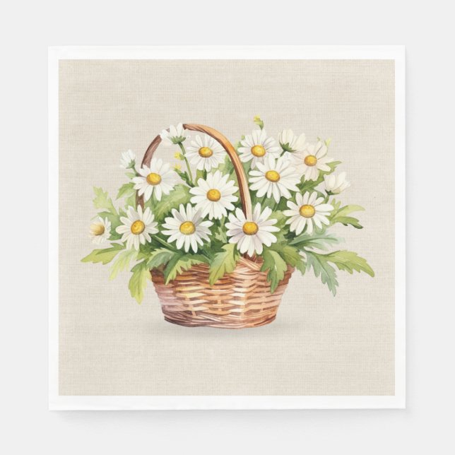 Watercolor Daisy Bouquet i Basket Pappersservett (Framsidan)