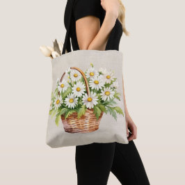 Watercolor Daisy Bouquet i Basket Tygkasse