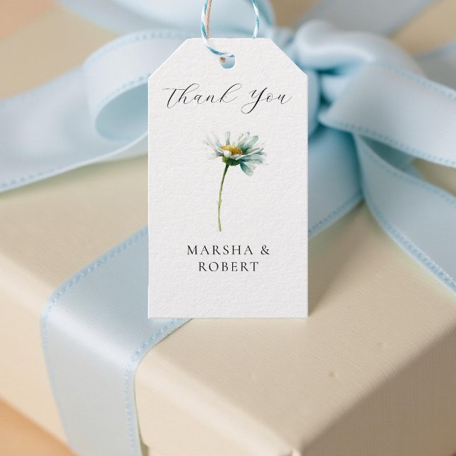 Watercolor Daisy Elegant Wedding Floral Presentetikett (Skapare uppladdad)