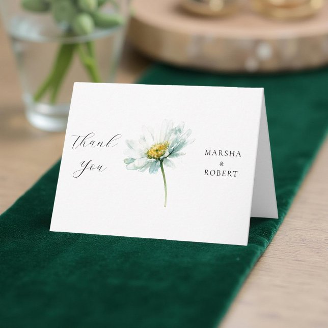 Watercolor Daisy Elegant Wedding Floral Tack Kort (Skapare uppladdad)