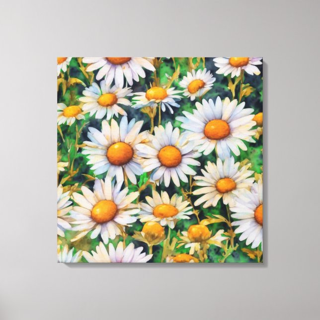 Watercolor Daisy Flowers Garden Canvastryck (Framsida)