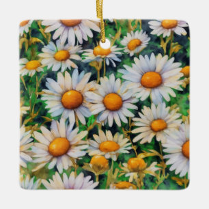 Watercolor Daisy Flowers Garden Julgransprydnad Keramik