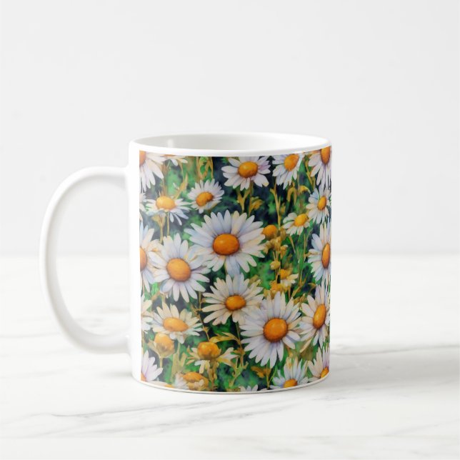 Watercolor Daisy Flowers Garden Kaffemugg (Vänster)
