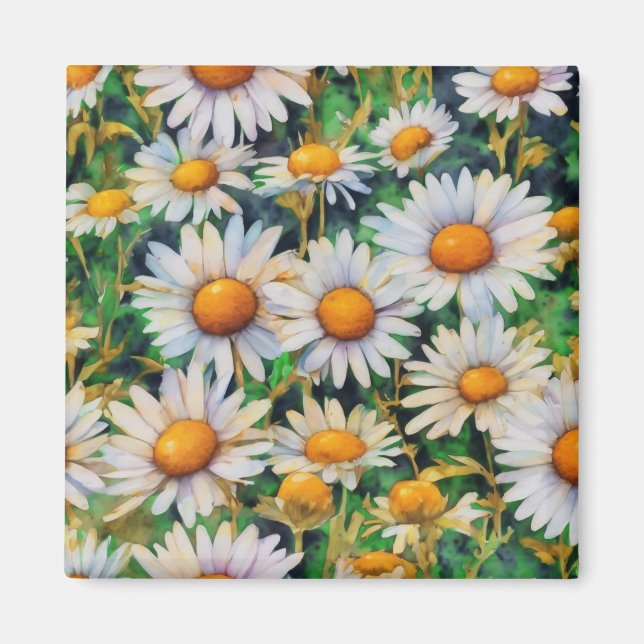 Watercolor Daisy Flowers Garden Magnet (Framsidan)