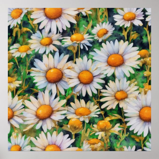 Watercolor Daisy Flowers Garden Poster (Framsidan)