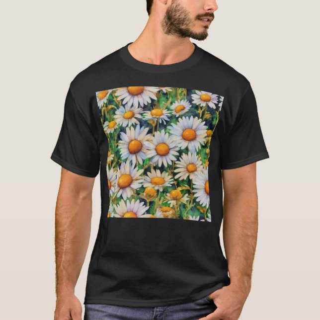 Watercolor Daisy Flowers Garden T Shirt (Framsida)