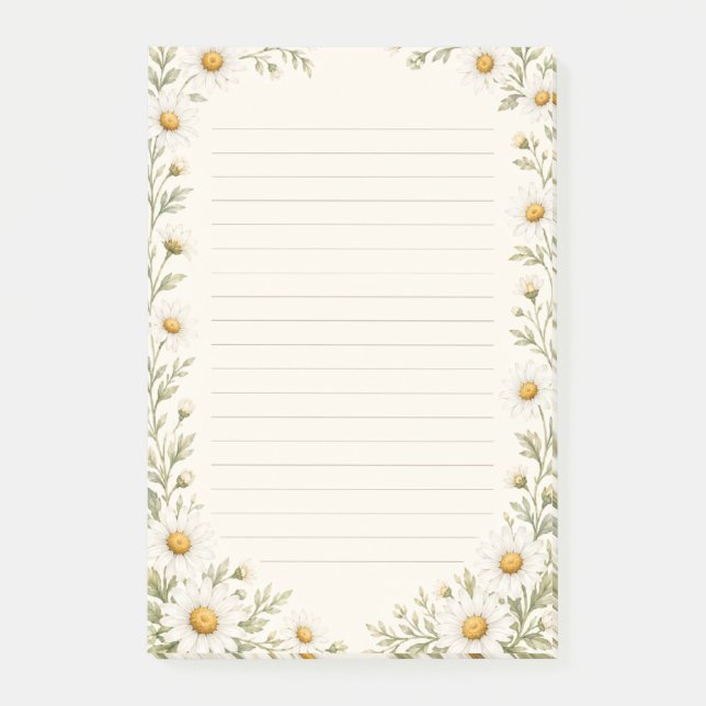 Watercolor Daisy Garden Linjerad  Post-it Block (Framsida)