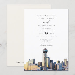 Watercolor Dallas Texas Skyline bröllopsinbjudning Inbjudningar