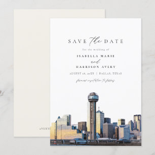 Watercolor Dallas Texas Skyline Spara datumet Inbjudningar