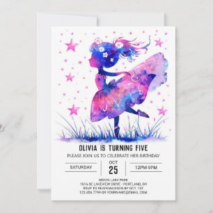 Watercolor Dancer Ballerina Birthday Inbjudningar