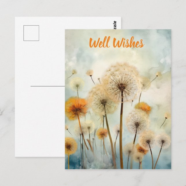 Watercolor Dandelions Vykort (Fram/baksida)
