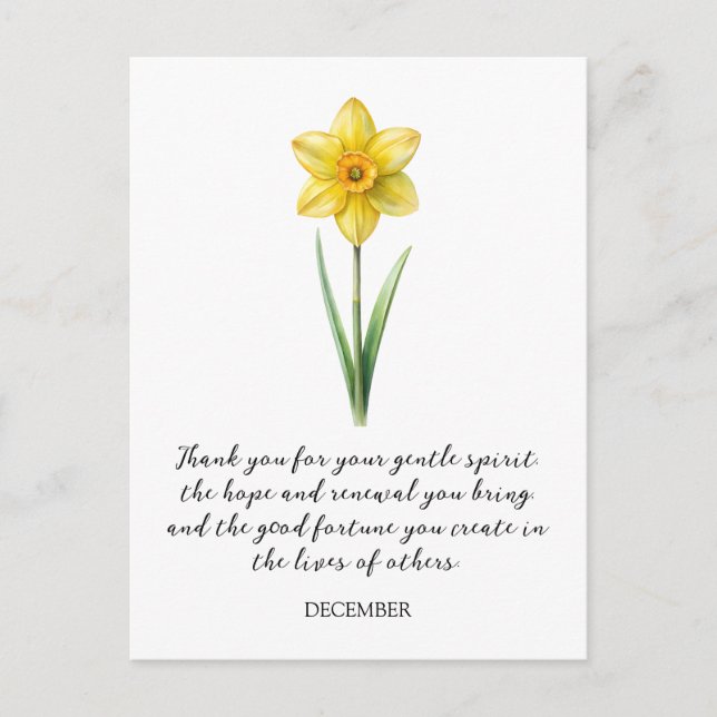 WATERCOLOR DECEMBER NARCISUSS BIRTH FLOWER  VYKORT (Framsida)