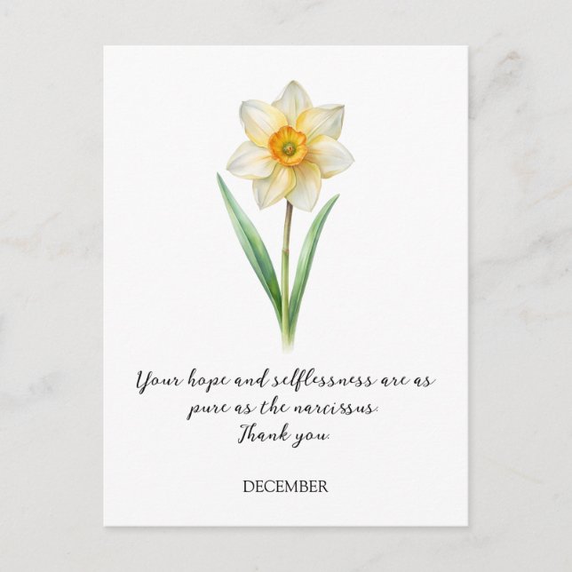 WATERCOLOR DECEMBER NARCISUSS BIRTH FLOWER VYKORT (Framsida)