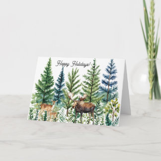 Watercolor Deer Moose Forest Scene Business Logo Helgkort