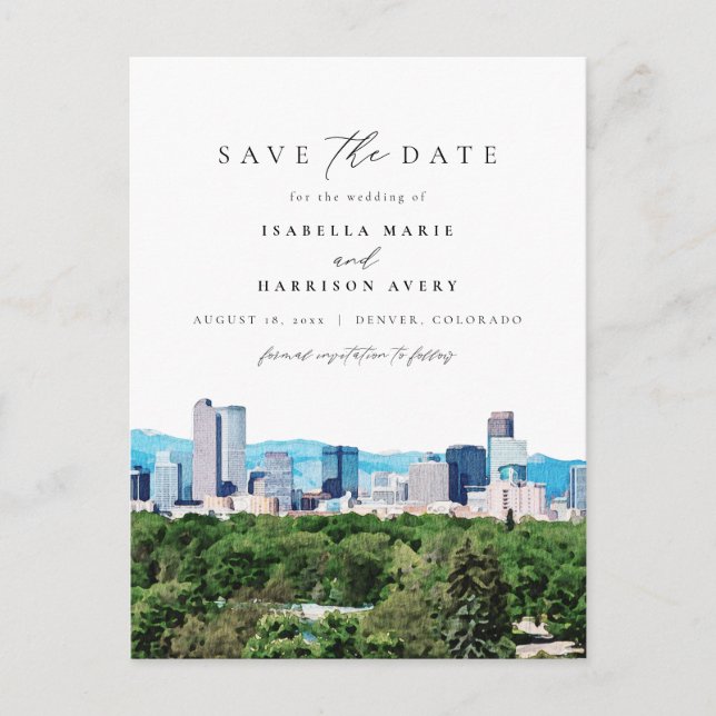 Watercolor Denver Colorado Ski Mountain Skyline Vykort (Framsida)