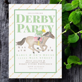 Watercolor Derby Party Horse Jockey Tävling Inbjudningar
