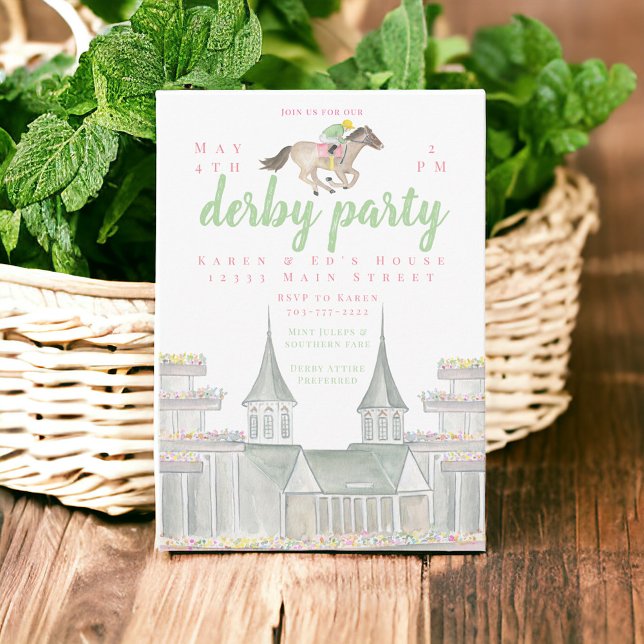 Watercolor Derby Party Jockey Byggnads Inbjudningar (Skapare uppladdad)