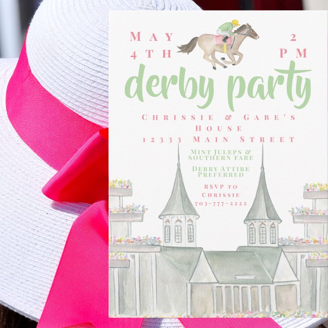 Watercolor Derby Party Jockey Iconic Byggnad Inbjudningar (Skapare uppladdad)