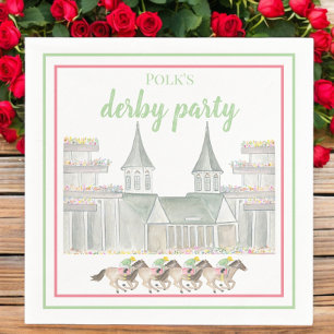 Watercolor Derby Party Jockeys Horse Tävla Anpassn Pappersservett