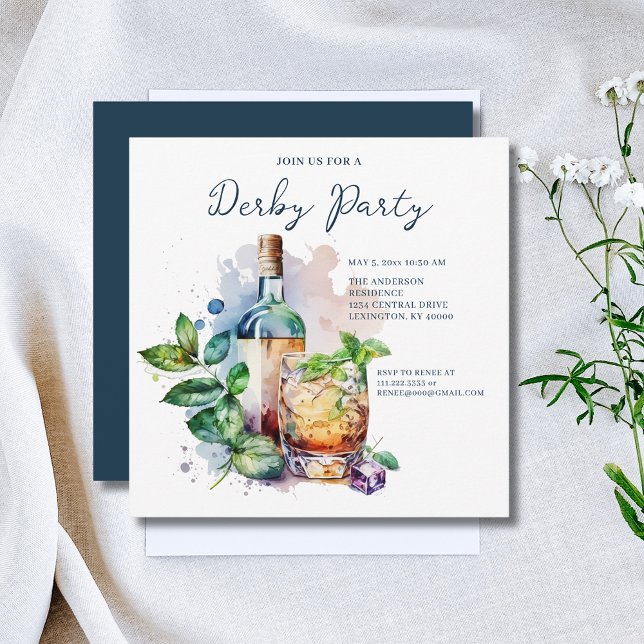 Watercolor Derby Party Mint Julep Inbjudningar (Skapare uppladdad)