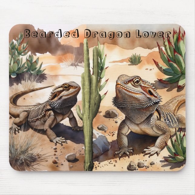 Watercolor Desert Bearded Dragon Mouse Pad Musmatta (Framsidan)
