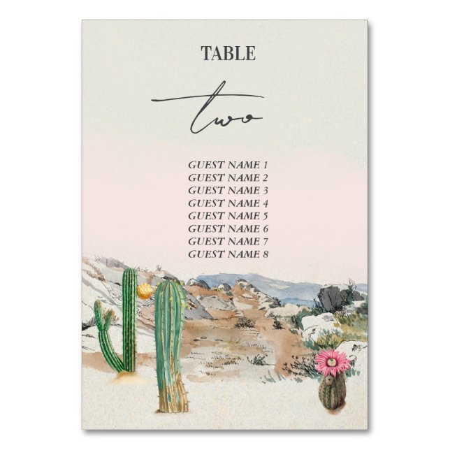 Watercolor Desert Cactus Boho Wedding Bordsnummer (Framsidan)