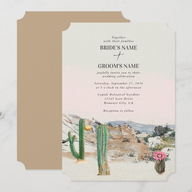 Watercolor Desert Cactus Boho Wedding Inbjudningar (Fram/baksida)