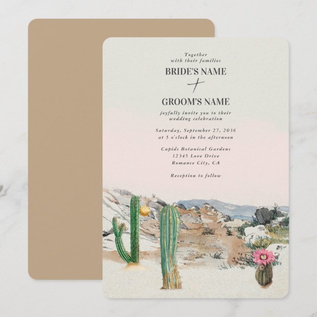 Watercolor Desert Cactus Boho Wedding Inbjudningar (Fram/baksida)