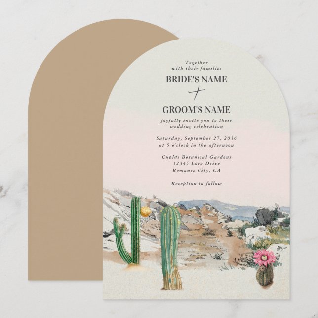 Watercolor Desert Cactus Boho Wedding Inbjudningar (Fram/baksida)