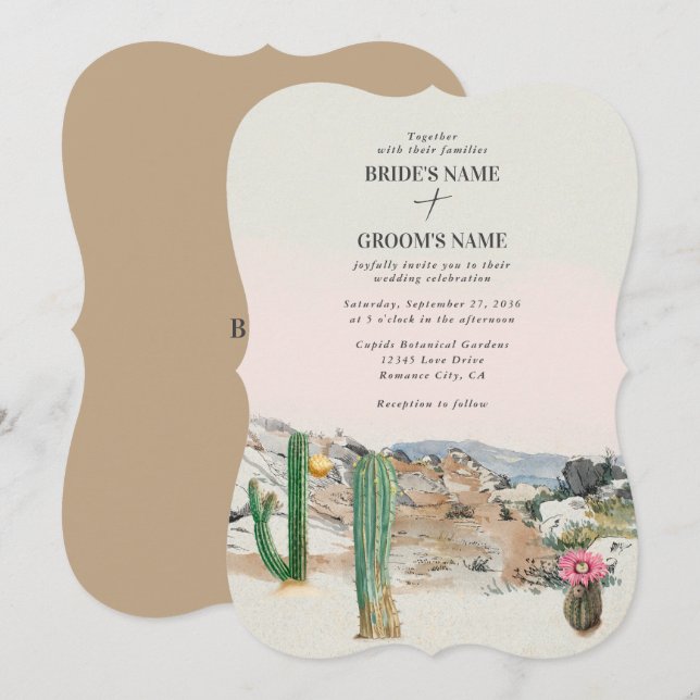 Watercolor Desert Cactus Boho Wedding Inbjudningar (Fram/baksida)