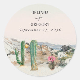 Watercolor Desert Cactus Boho Wedding Runt Klistermärke