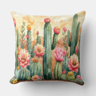 Watercolor Desert Cactus Garden Pillow Kudde
