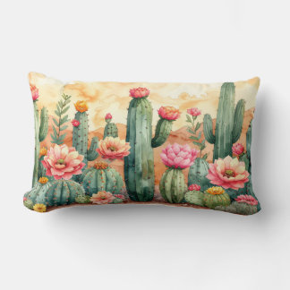 Watercolor Desert Cactus Garden Pillow Lumbarkudde