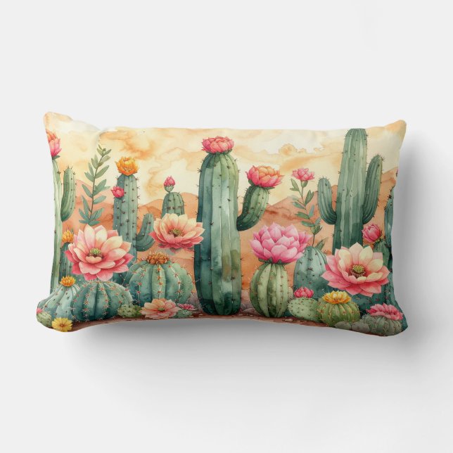 Watercolor Desert Cactus Garden Pillow Lumbarkudde (Framsida)