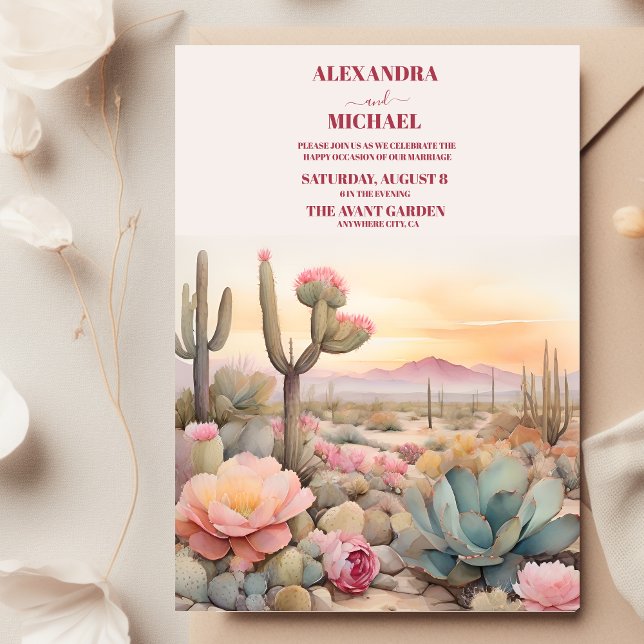 Watercolor Desert Cactus Illustrated Bröllop Inbjudningar (Skapare uppladdad)