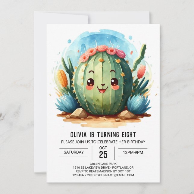 Watercolor Desert Chic Cactus Boy Birthday Inbjudningar (Framsida)