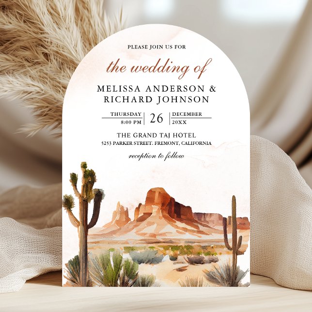 Watercolor Desert Mountain Cactus QR Code Wedding Inbjudningar (Skapare uppladdad)