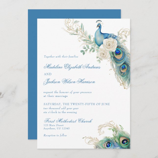 Watercolor Designer Blue Monogram Crest Wedding Inbjudningar (Fram/baksida)