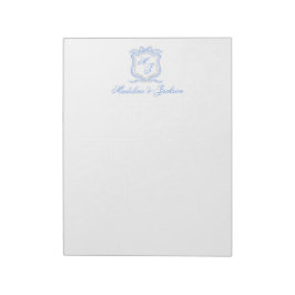 Watercolor Designer Blue Monogram Vapensköld Bröll Anteckningsblock