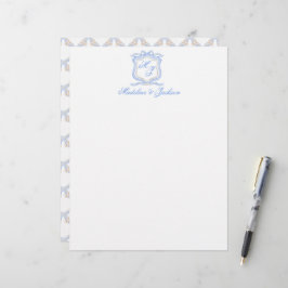 Watercolor Designer Blue Monogram Vapensköld Bröll Brevhuvud