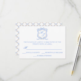 Watercolor Designer Blue Monogram Vapensköld Bröll OSA Kort