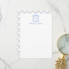 Watercolor Designer Blue Monogram Vapensköld Bröll Tack Kort