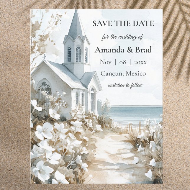 Watercolor destination Beach Wedding Spara datumet Helg Vykort (Skapare uppladdad)